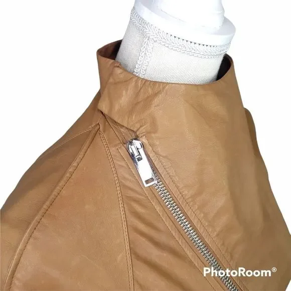 Rick Owens Calf Leather Asymmetrical Zip Jacket in Tan Honey Size 4 - Picture 6 of 16